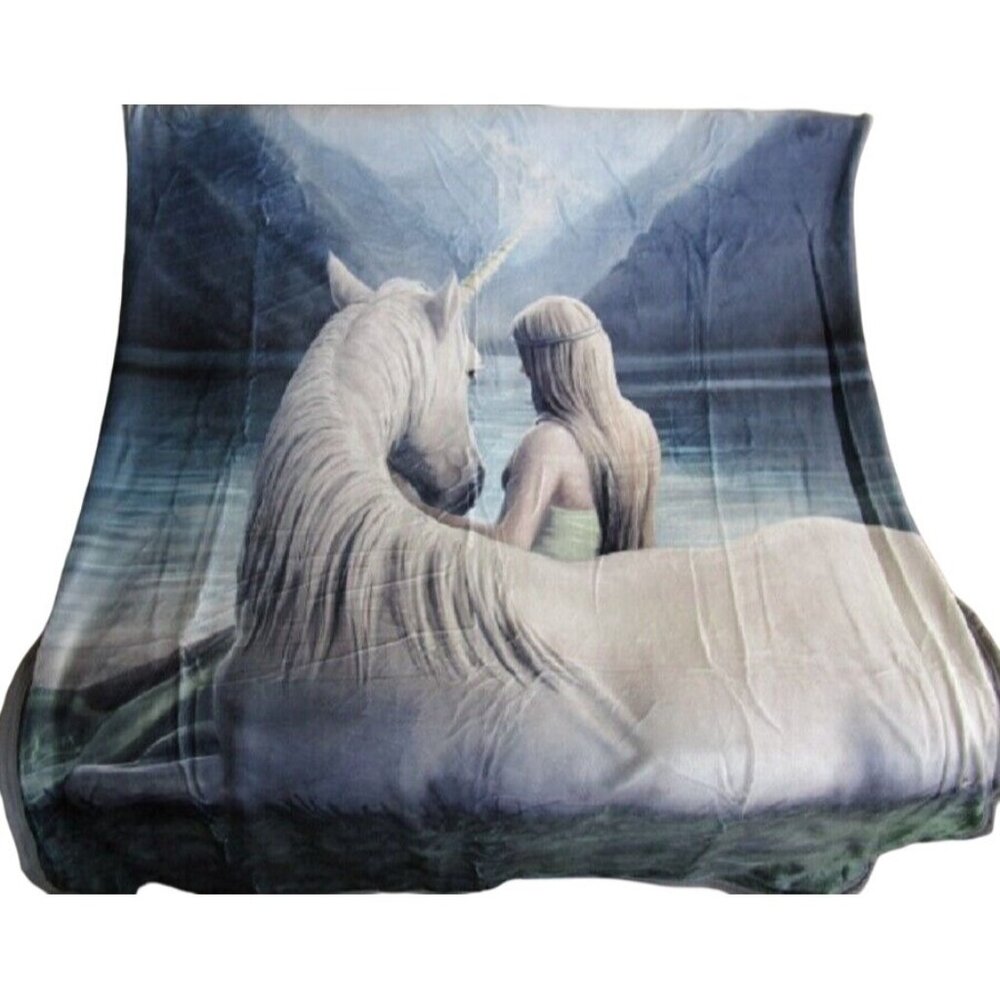 New Anne Stokes Lakeside Unicorn Plush Throw Gift Blanket Sherpa Fairy Fleece